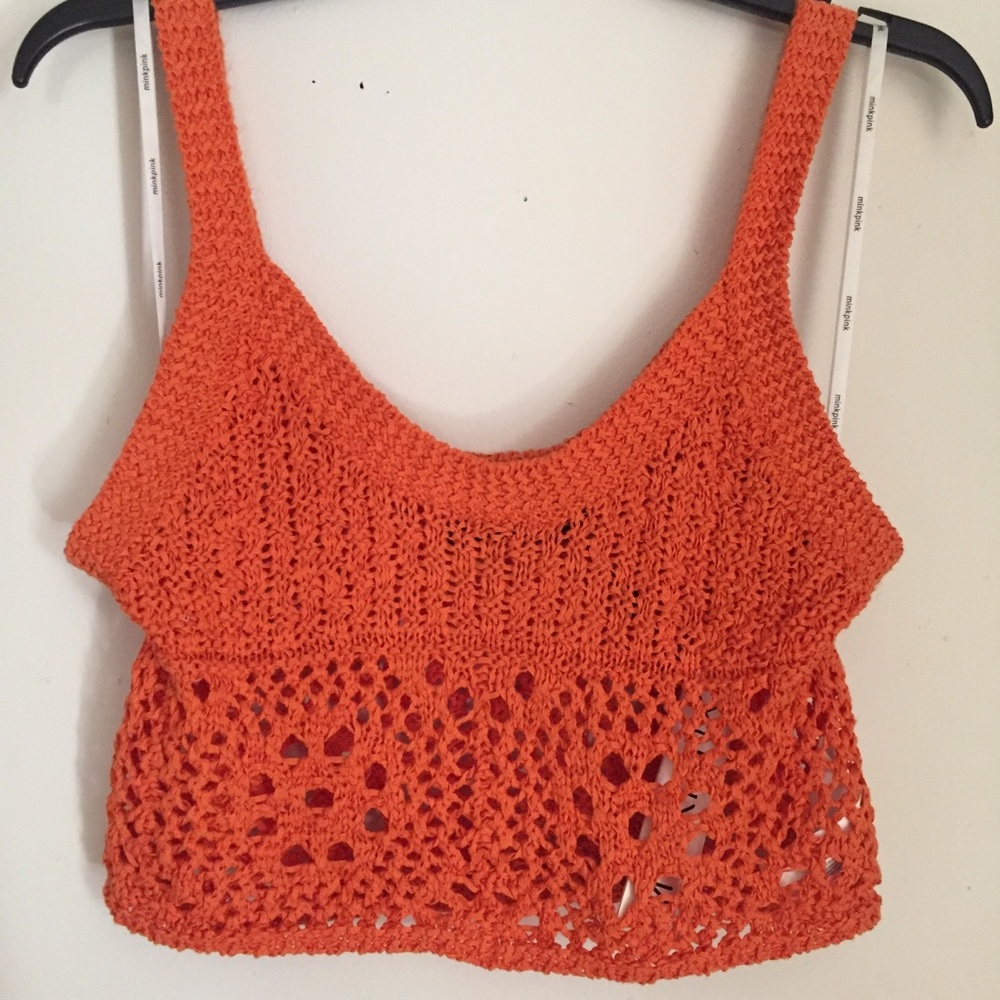 MINKPINK orange crotchet crop top